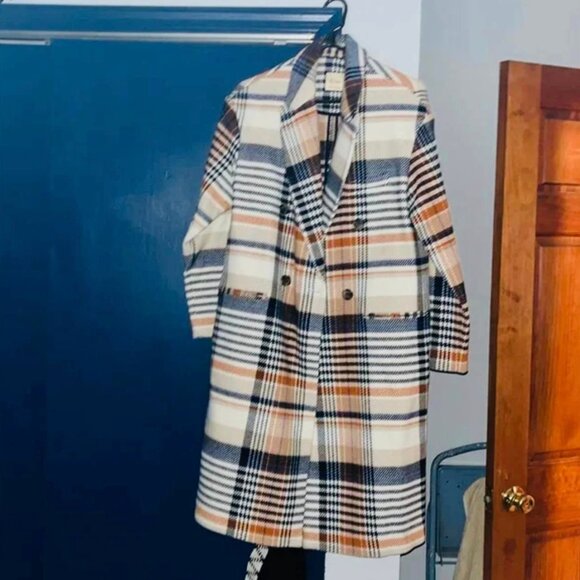 Elie Tahari Coat Cloverleaf Notch Lapel Jacket Spicy Sapphire Plaid Size 6 $70 - Picture 2 of 7
